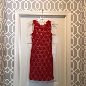 Red lace fitted cocktail dress